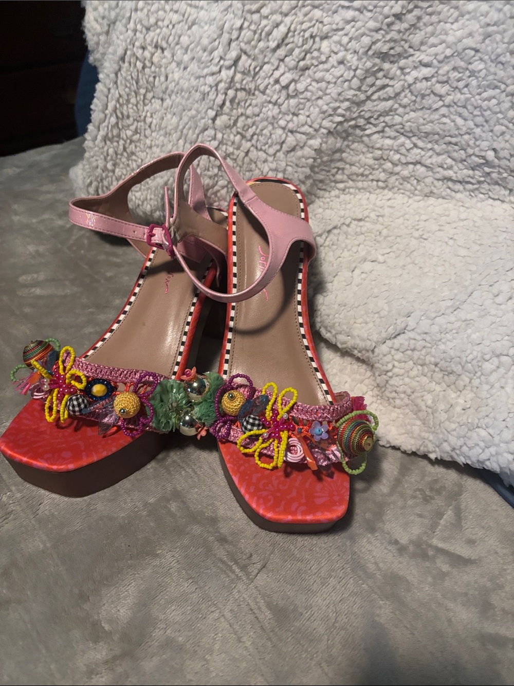 Betsey Johnson Pink Multicolor Embellished Platform Sandals
